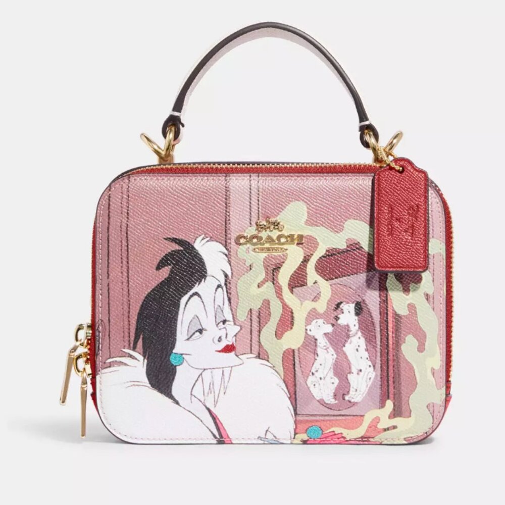 NIP Disney X Coach Box Crossbody Bag With Cruella Motif 101 DALMATIONS BRAND NEW